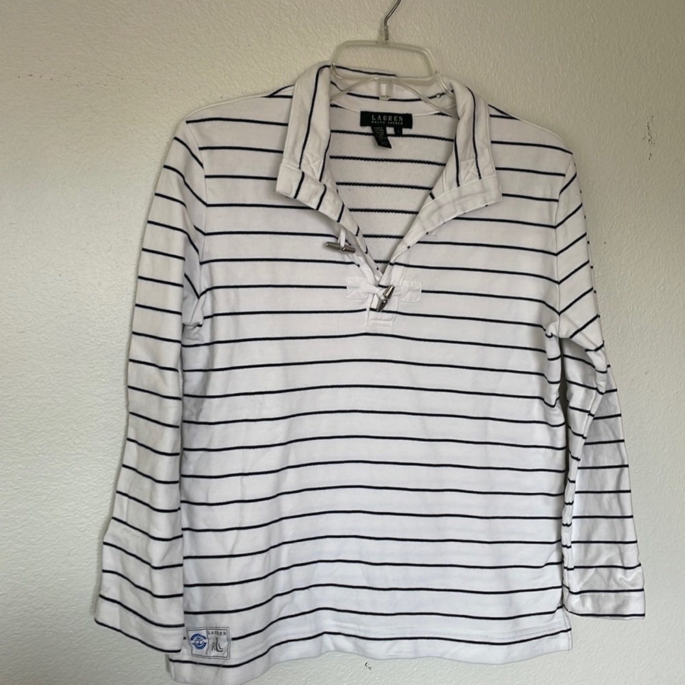 Lauren Ralph Lauren 100% cotton white and black stripped pullover